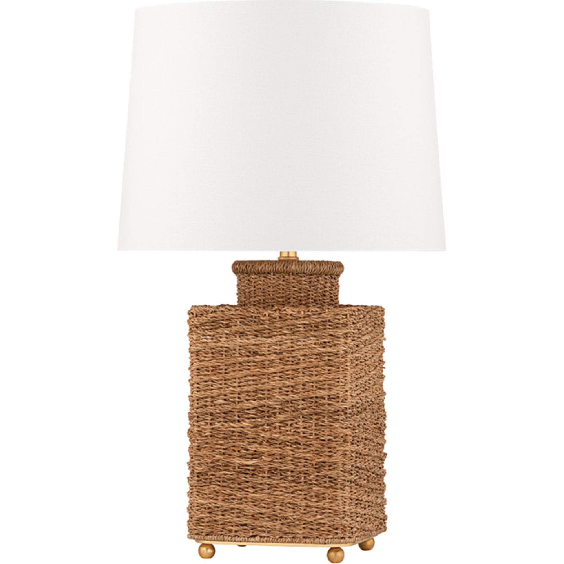 Weaver Table Lamp by Hudson Valley in gold leaf. Made from steel in a coastal style.