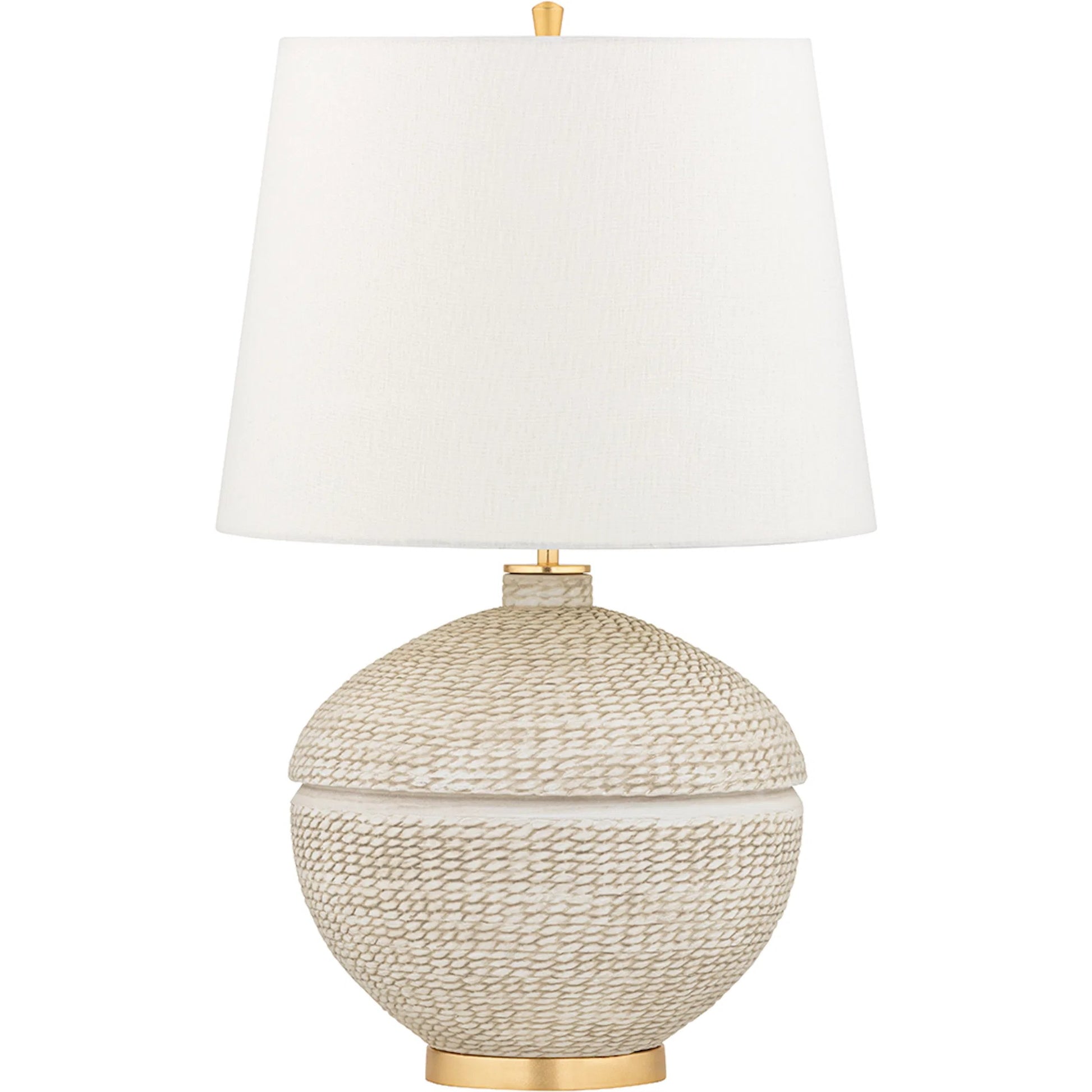 Katonah Table Lamp by Hudson Valley in gold leaf. Made from steel in a coastal style.