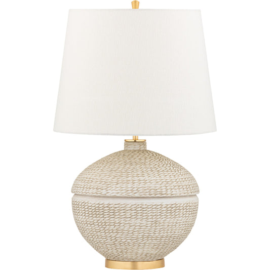 Katonah Table Lamp by Hudson Valley in gold leaf. Made from steel in a coastal style.