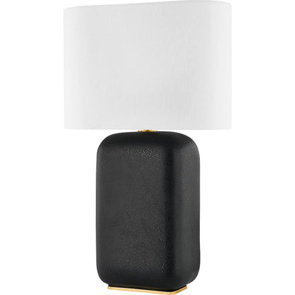 Arthur Table Lamp by Hudson Valley in aged brass, black lava ceramic. Made from ceramic in a modern style.