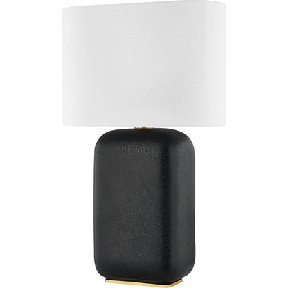 Arthur Table Lamp by Hudson Valley in aged brass, black lava ceramic. Made from ceramic in a modern style.