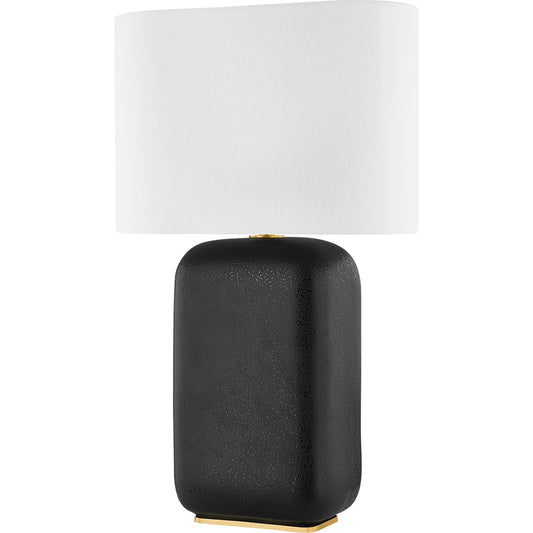 Arthur Table Lamp by Hudson Valley in aged brass, black lava ceramic. Made from ceramic in a modern style.