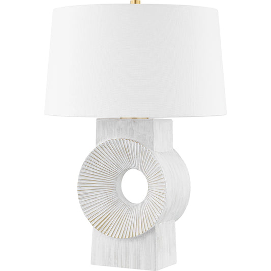 Milner Table Lamp by Hudson Valley in aged brass, whitewash ceramic. Made from ceramic in a modern style.