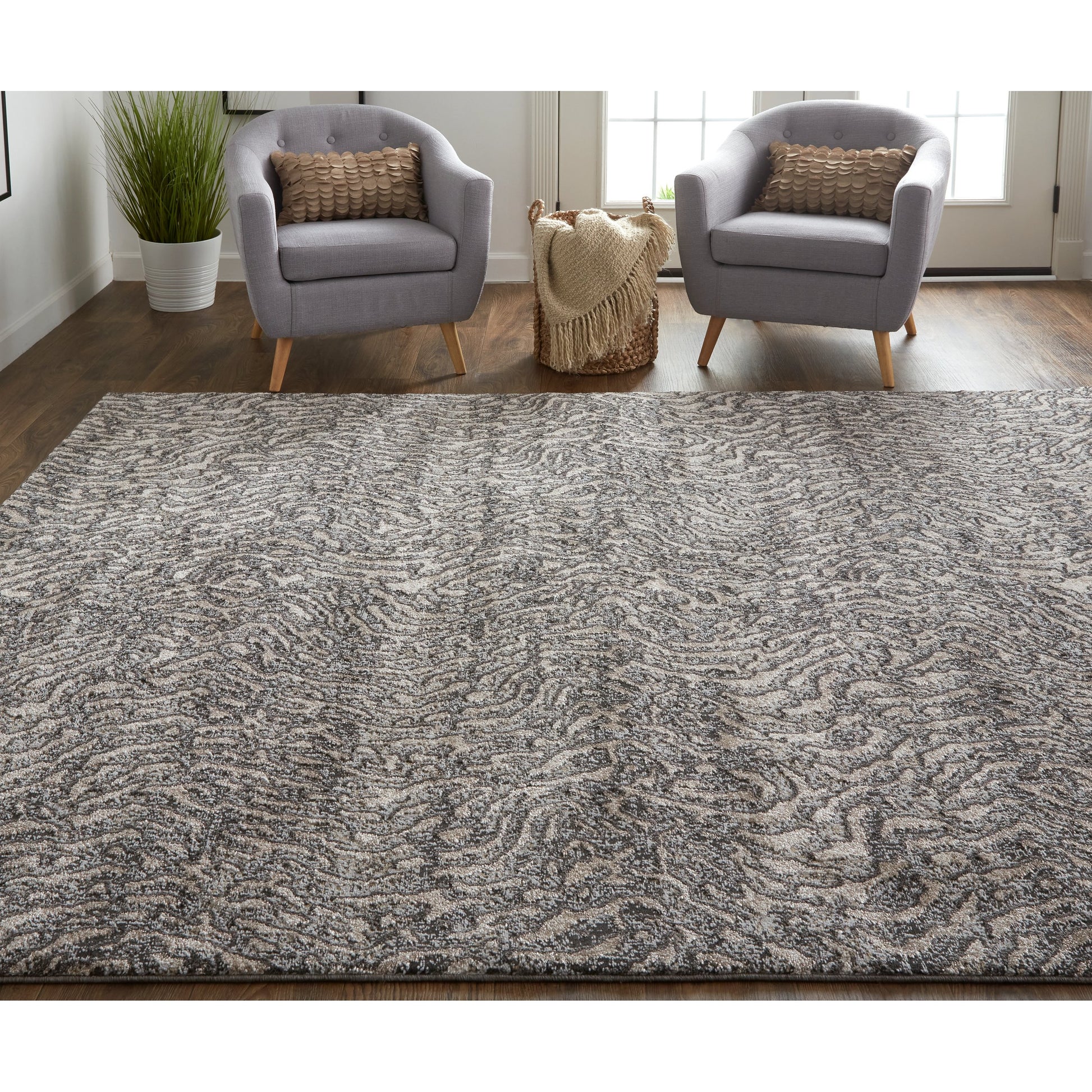 Vancouver Transitional Rug - 39FJF by Feizy in gray, taupe, ivory. Made from 74% polypropylene frieze, 26% high bulk polyester in a unique style.