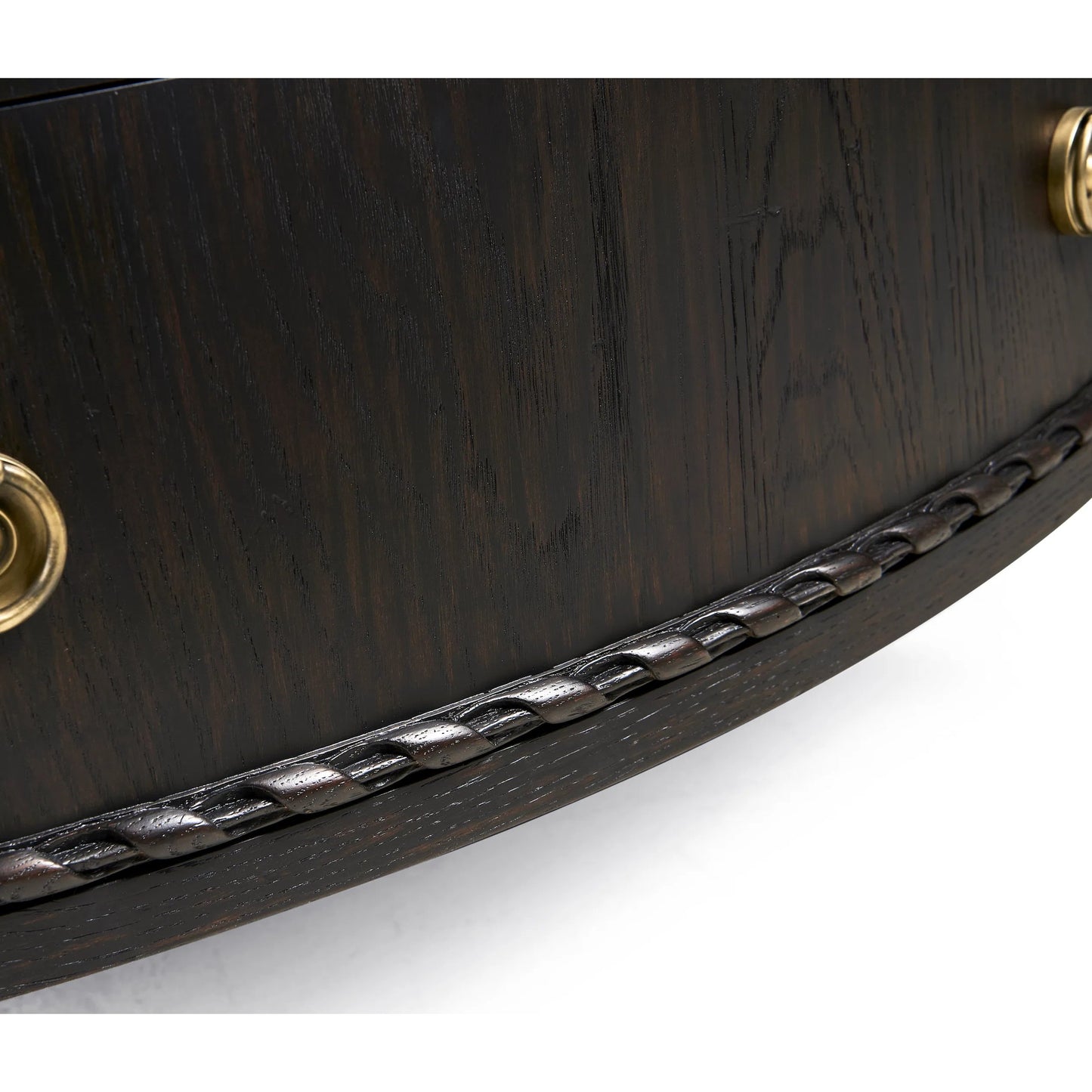 009 SI-2334501 | Closeup | Tangiers Drawer Chest by Jonathan Charles in brown, black and ebonized oak. Made from oak solids, flat-cut oak veneers, stone, brass in a traditional style.