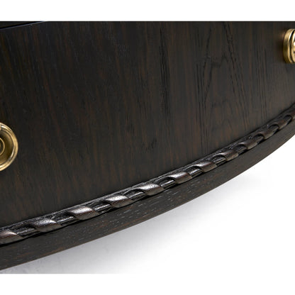 Tangiers Drawer Chest by Jonathan Charles in brown, black and ebonized oak. Made from oak solids, flat-cut oak veneers, stone, brass in a traditional style.