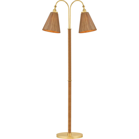 Ruthin Floor Lamp by Hudson Valley in aged brass. Made from steel in a unique style.