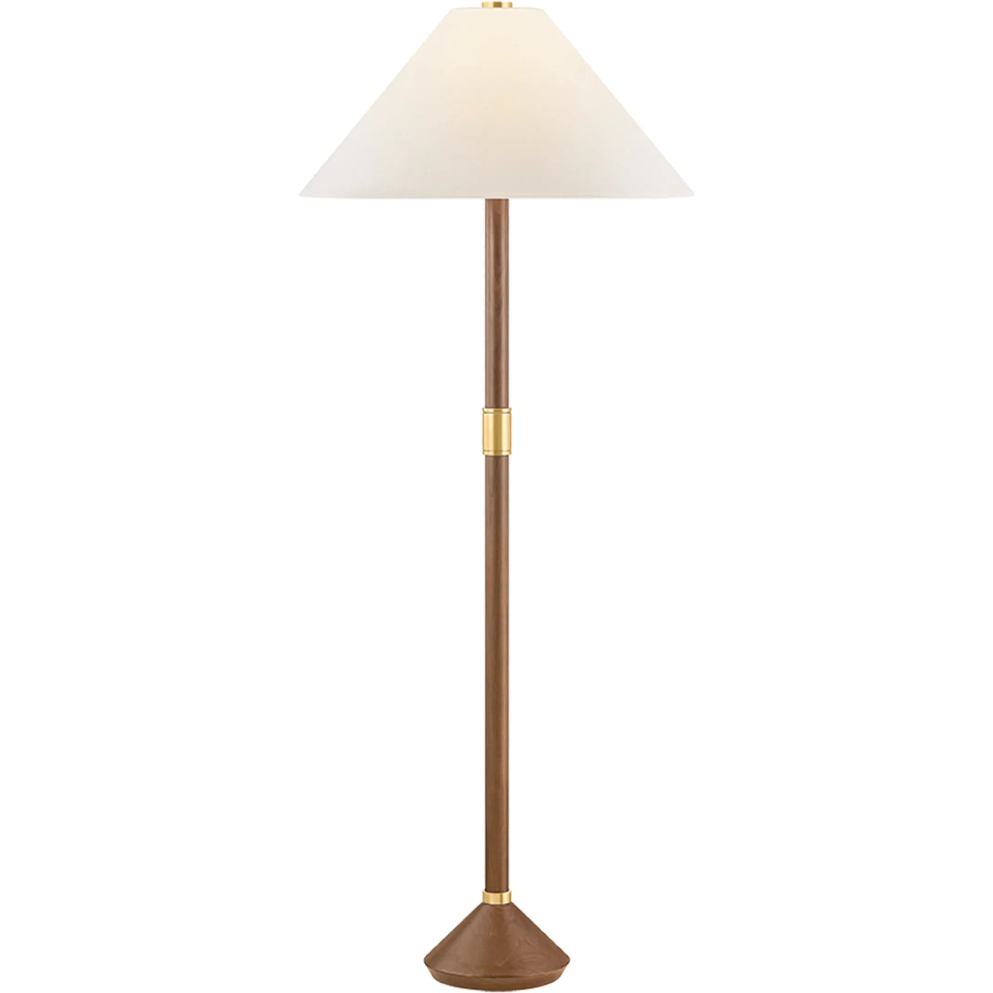 Merrimack Floor Lamp by Hudson Valley in aged brass. Made from natural woven in a unique style.