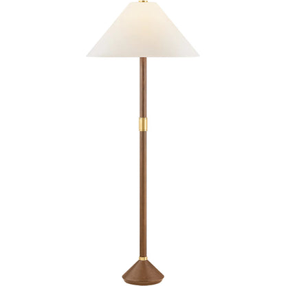 Merrimack Floor Lamp by Hudson Valley in aged brass. Made from natural woven in a unique style.