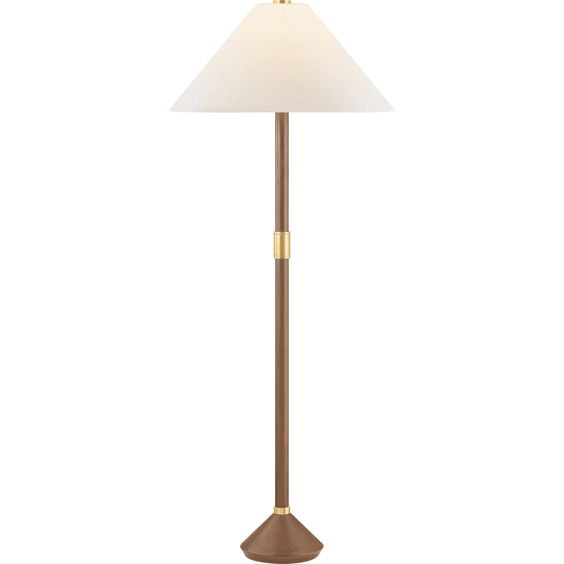 Merrimack Floor Lamp by Hudson Valley in aged brass. Made from natural woven in a unique style.