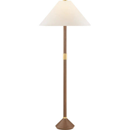 Merrimack Floor Lamp by Hudson Valley in aged brass. Made from natural woven in a unique style.