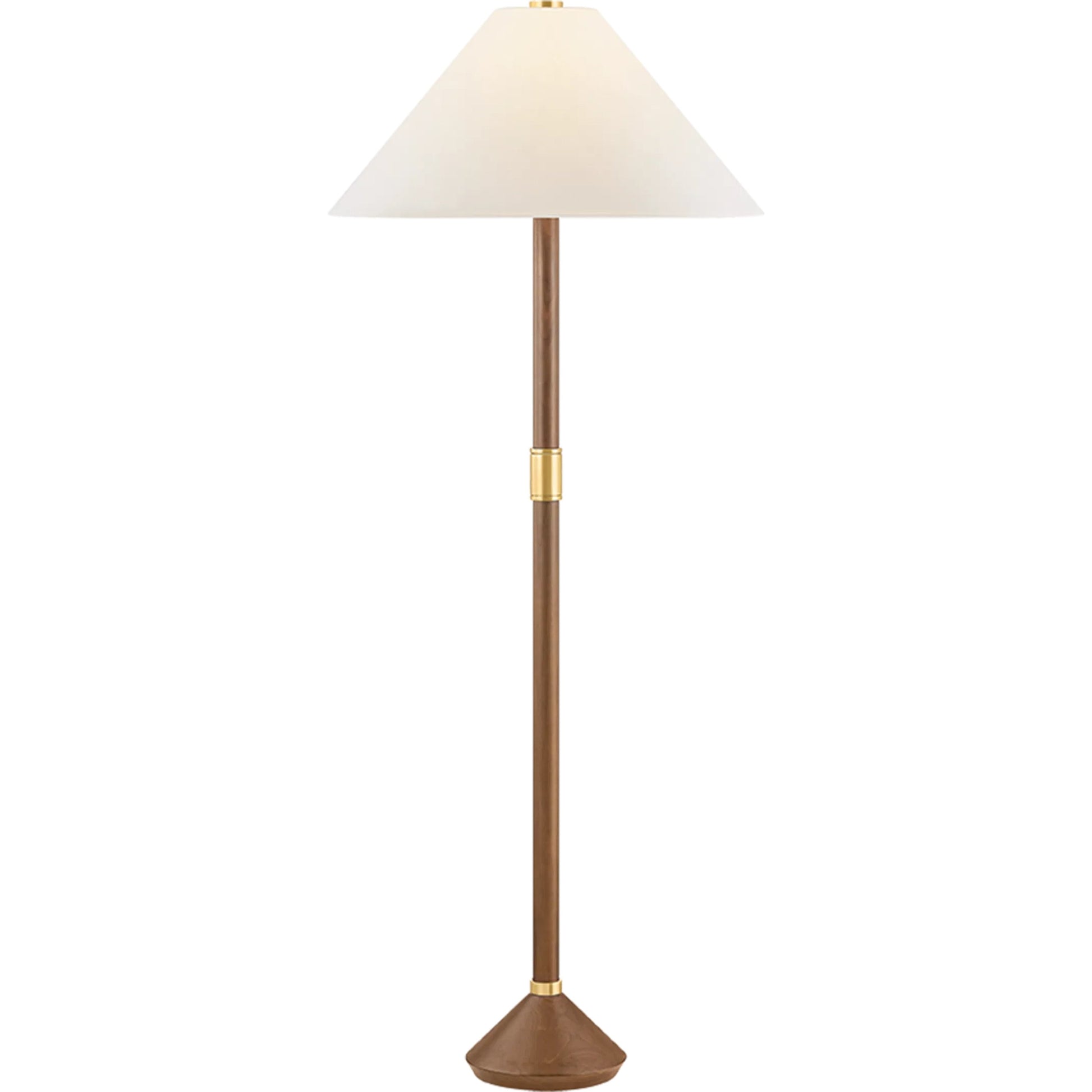 Merrimack Floor Lamp by Hudson Valley in aged brass. Made from natural woven in a unique style.