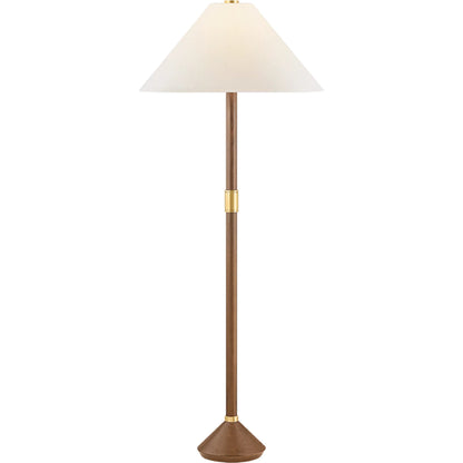 Merrimack Floor Lamp by Hudson Valley in aged brass. Made from natural woven in a unique style.
