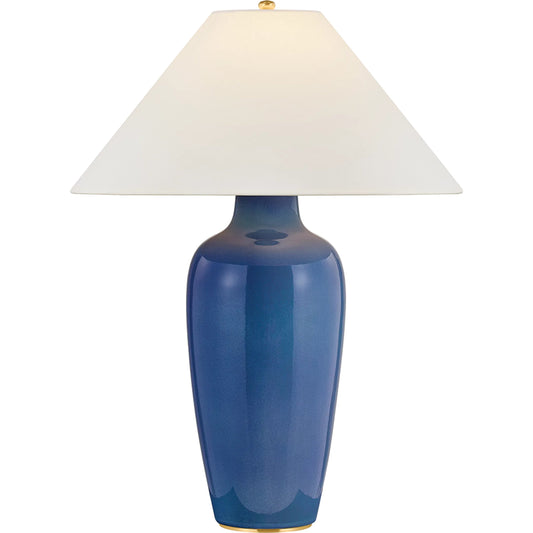 Rhinelander Table Lamp by Hudson Valley in aged brass, ceramic brushed indigo. Made from ceramic in a unique style.