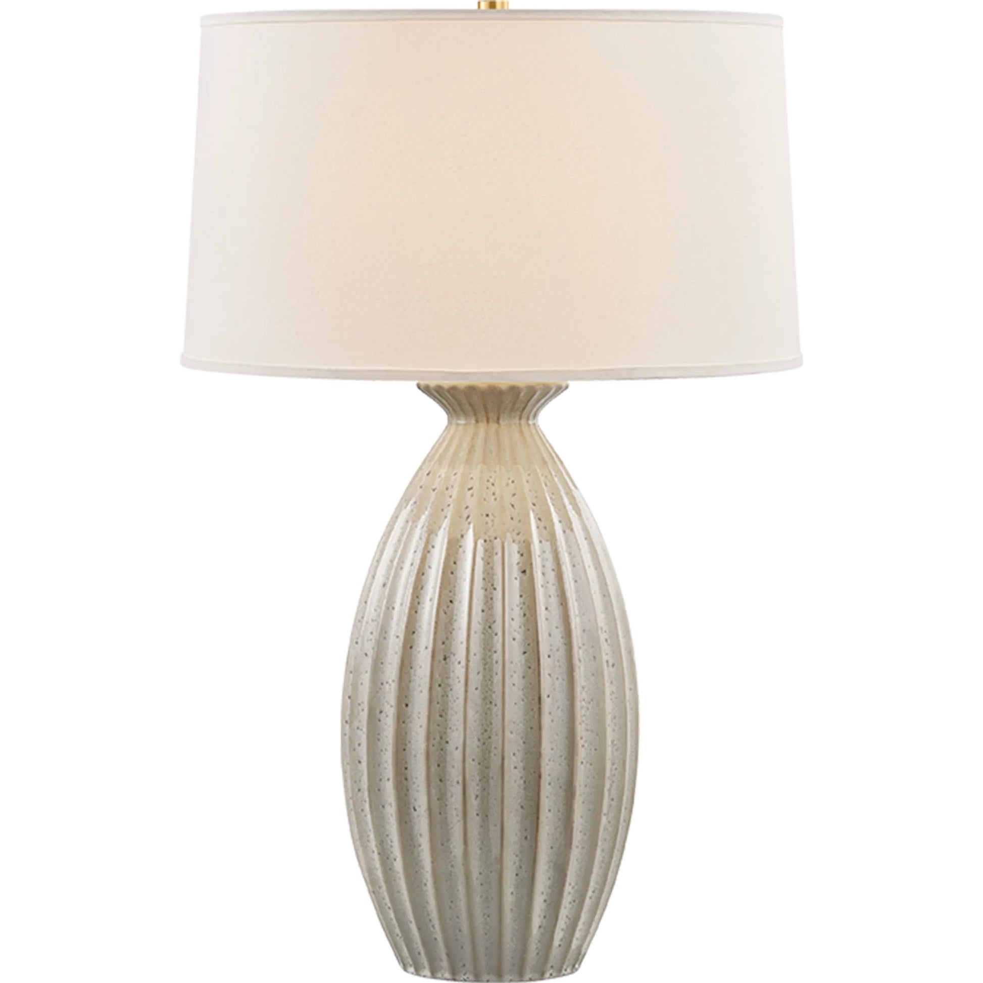 Box Elder Table Lamp by Hudson Valley in aged brass, ceramic taupe velvet. Made from ceramic in a unique style.