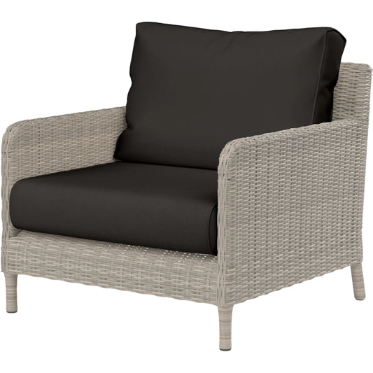 Manhattan Outdoor Club Chair by Sunset West in grays. Made from resin wicker in a modern style.