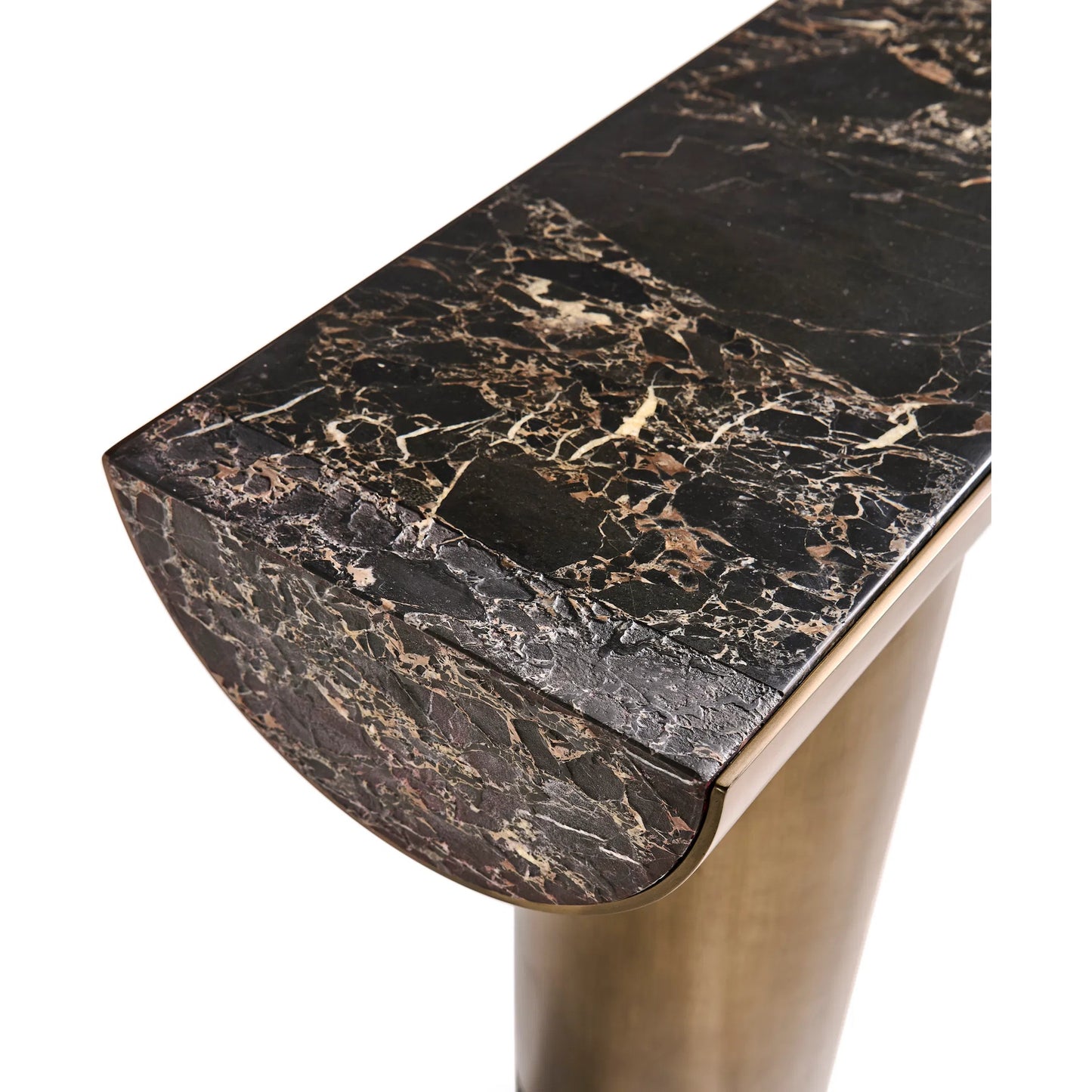 006 SI-2535733 | Closeup | Nova Console Table by Jonathan Charles in industrial bronze finish. Made from main aluminum in a unique style.