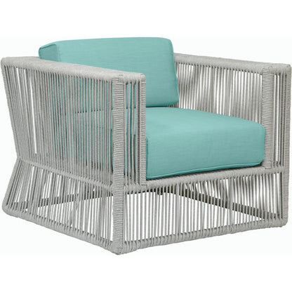 Miami Outdoor Club Chair by Sunset West in frost. Made from olefin rope in a coastal style.