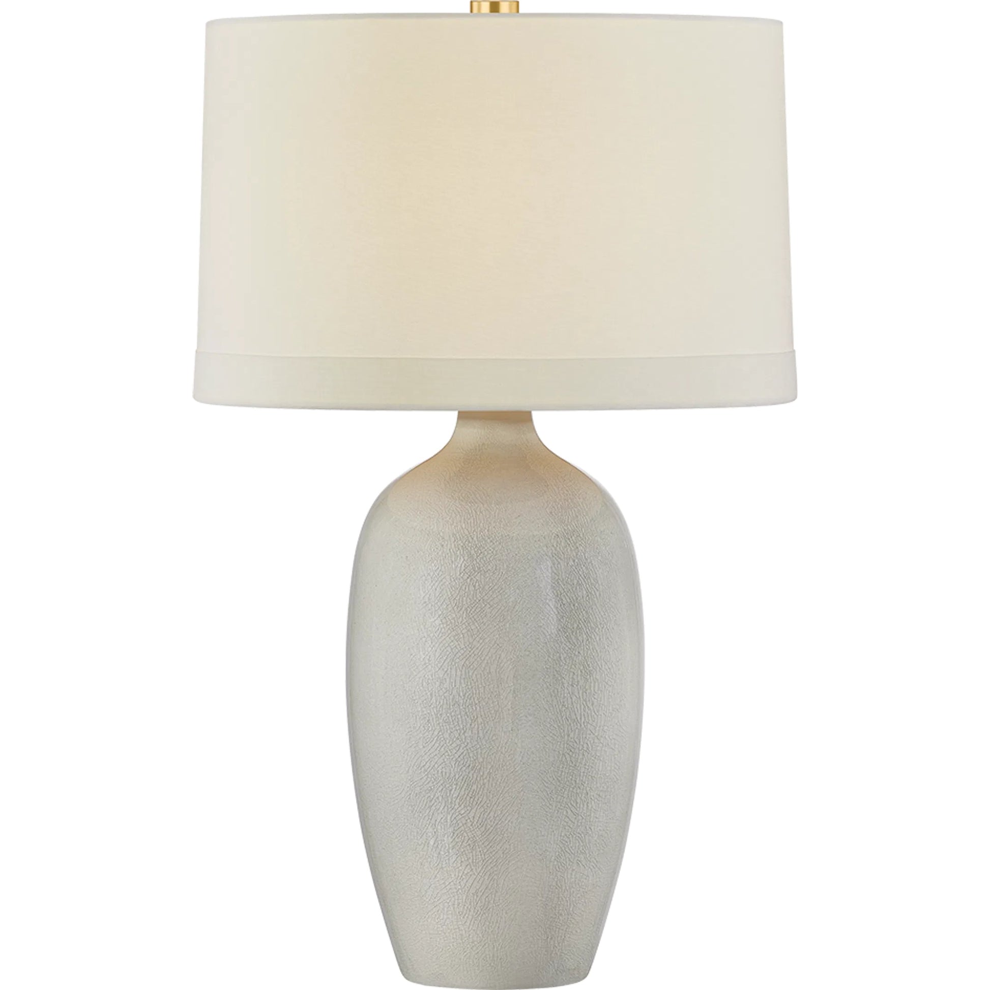 Elk River Table Lamp by Hudson Valley in aged brass, ceramic frost grey crackle. Made from ceramic in a unique style.