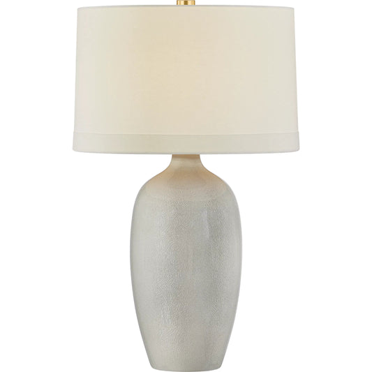 Elk River Table Lamp by Hudson Valley in aged brass, ceramic frost grey crackle. Made from ceramic in a unique style.