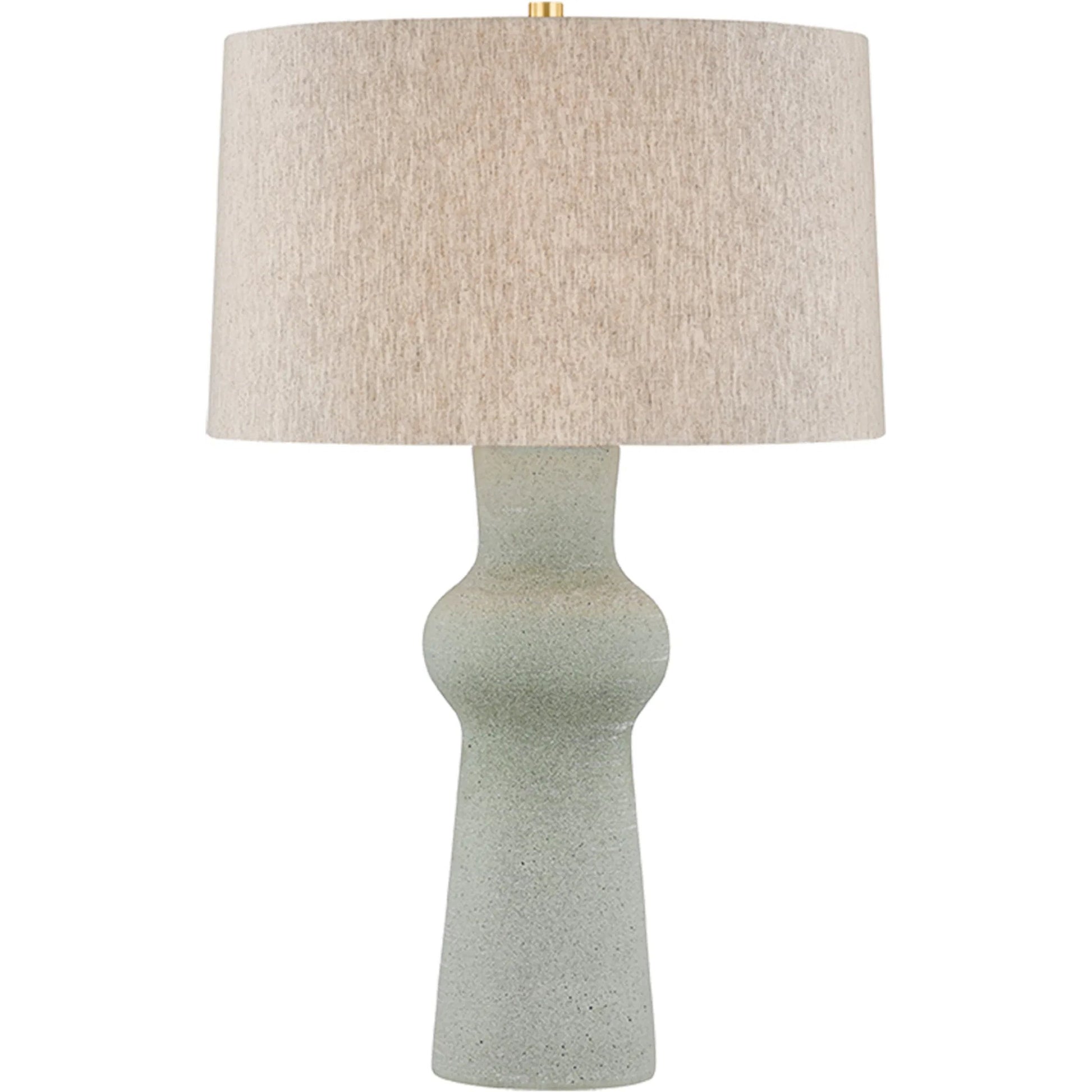 Heathway Table Lamp by Hudson Valley in aged brass, ceramic hazy jade. Made from ceramic in a unique style.