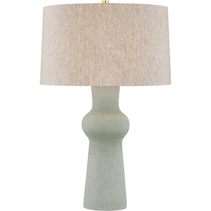 Heathway Table Lamp by Hudson Valley in aged brass, ceramic hazy jade. Made from ceramic in a unique style.