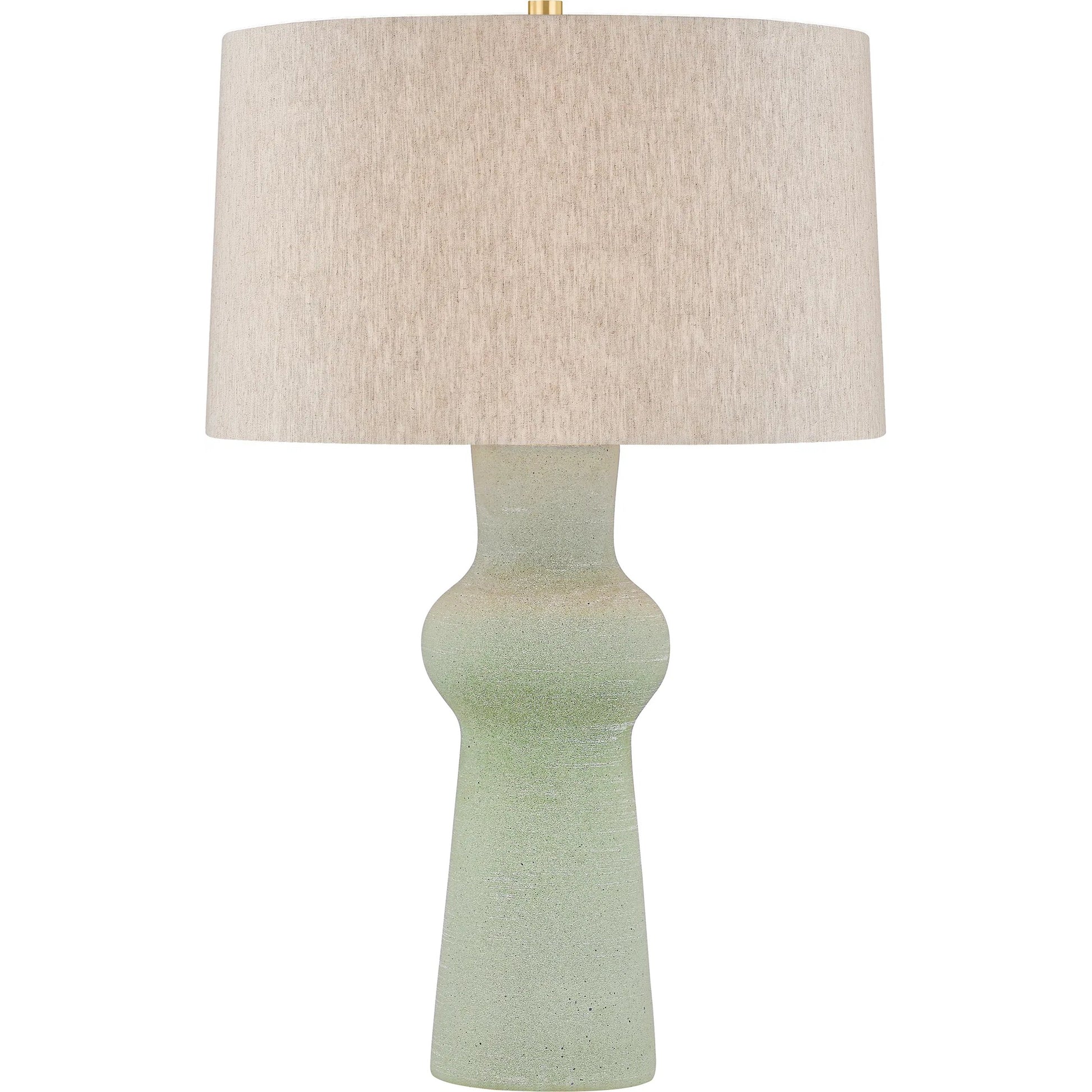 Heathway Table Lamp by Hudson Valley in aged brass, ceramic hazy jade. Made from ceramic in a unique style.