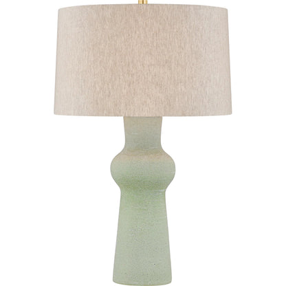 Heathway Table Lamp by Hudson Valley in aged brass, ceramic hazy jade. Made from ceramic in a unique style.