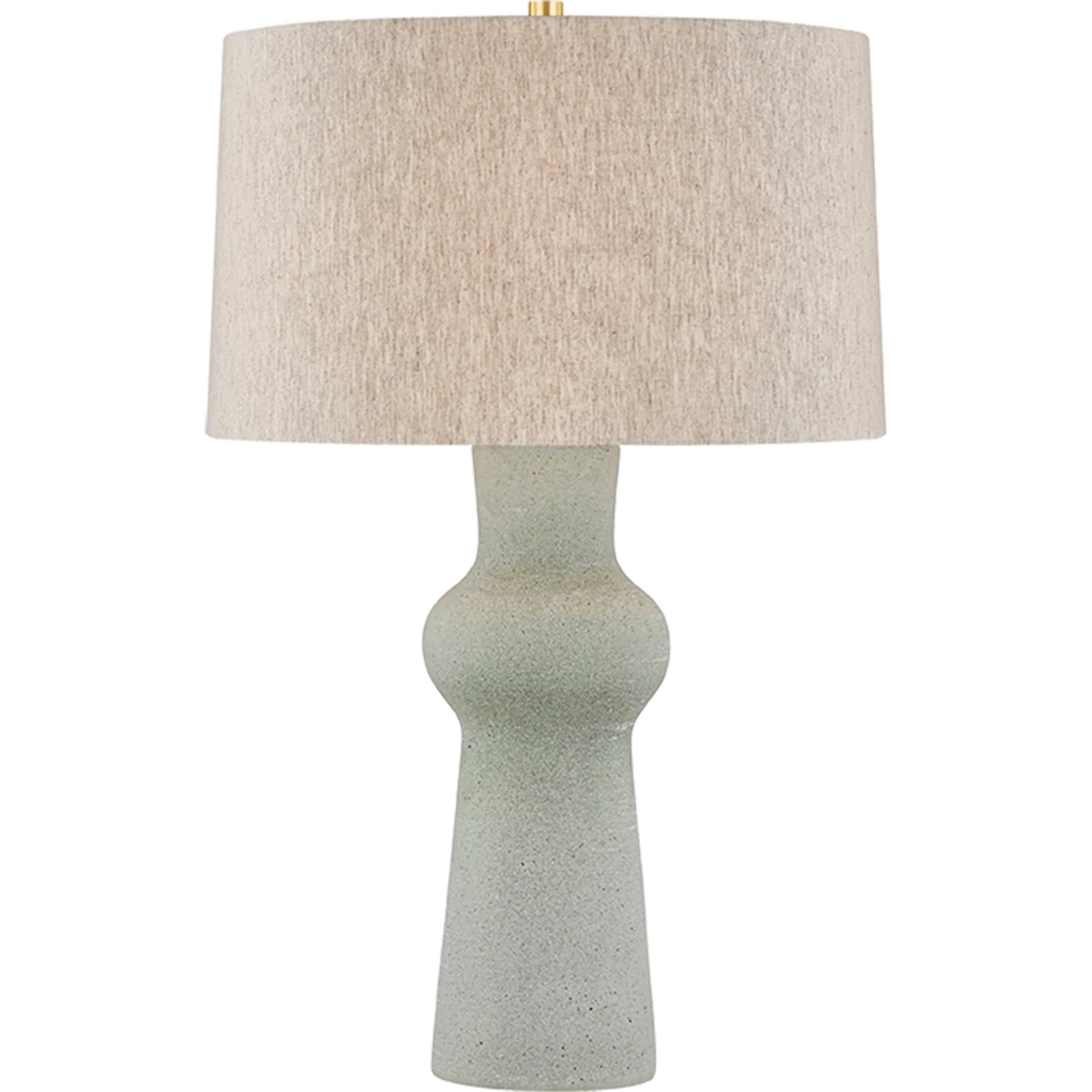 Heathway Table Lamp by Hudson Valley in aged brass, ceramic hazy jade. Made from ceramic in a unique style.