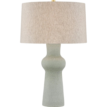 Heathway Table Lamp by Hudson Valley in aged brass, ceramic hazy jade. Made from ceramic in a unique style.
