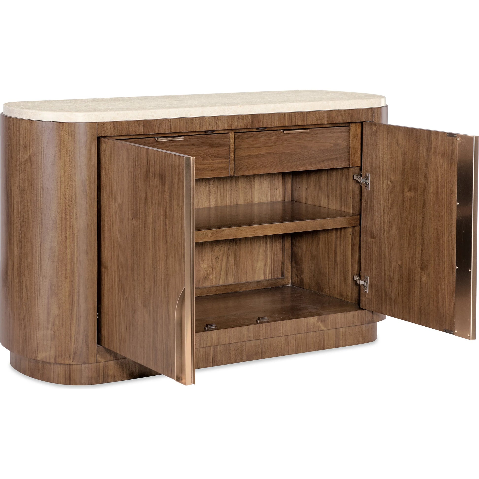 Eleana Server by Hooker Furniture in light caramel, quartered walnut veneers, marble. Made from walnut veneers, marble in a modern style.