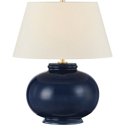Moodus Table Lamp by Hudson Valley in aged brass, ceramic parrish blue. Made from ceramic in a unique style.
