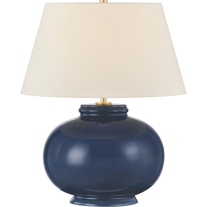 Moodus Table Lamp by Hudson Valley in aged brass, ceramic parrish blue. Made from ceramic in a unique style.