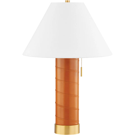 Norwalk Table Lamp by Hudson Valley in aged brass. Made from textile in a unique style.
