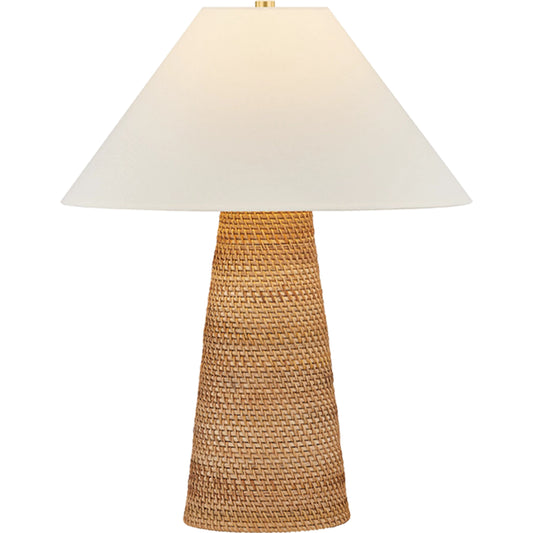 Forest Heights Table Lamp by Hudson Valley in aged brass. Made from natural woven in a unique style.