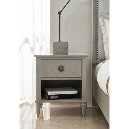 Zest Upholstered Bed with Nailhead Trim by Zest in greige. Made from rubberwood, oak veneer, fabric in a modern style.