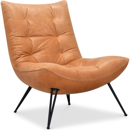 Kayne Accent Chair by Hooker Furniture in saddlebag coin and black metal legs. Made from leather in a traditional style.