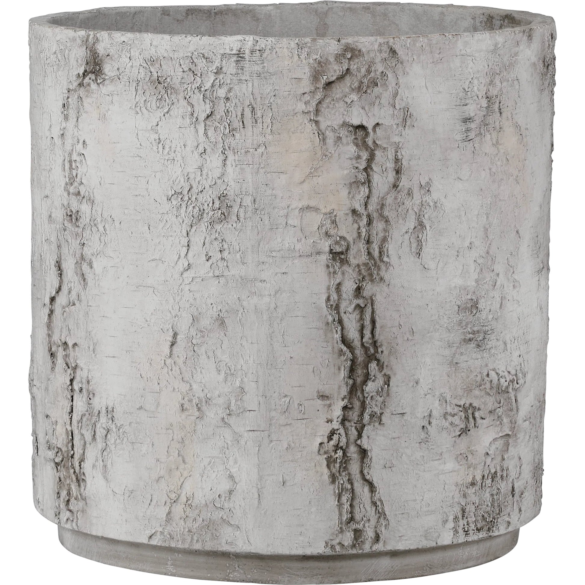 Faux Birch Planter by Currey and Company in black, beige, pale gray. Made from fiber cement in a modern style.