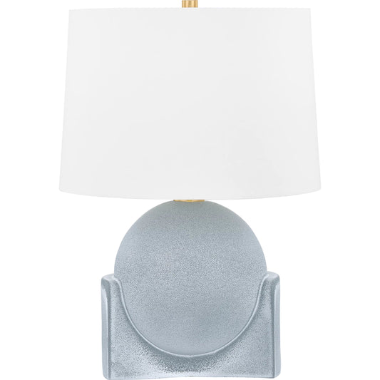Leeston Short Table Lamp by Hudson Valley in aged brass, ceramic reactive slate. Made from ceramic in a unique style.