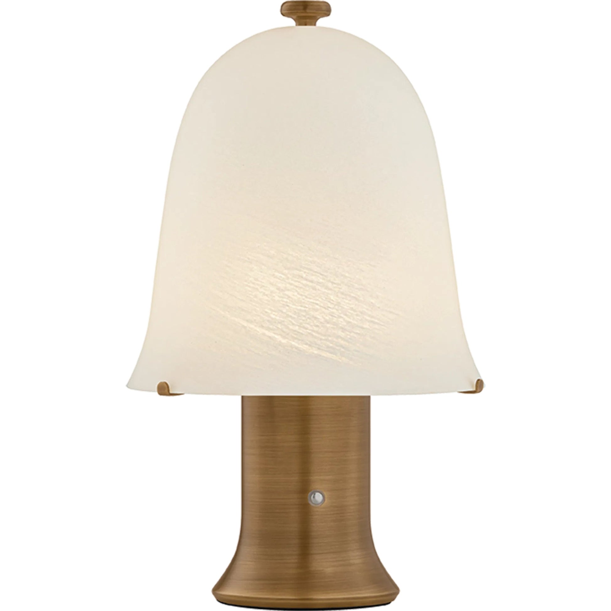 Kipps Rechargeable Table Lamp by Hudson Valley in patina brass. Made from glass in a unique style.