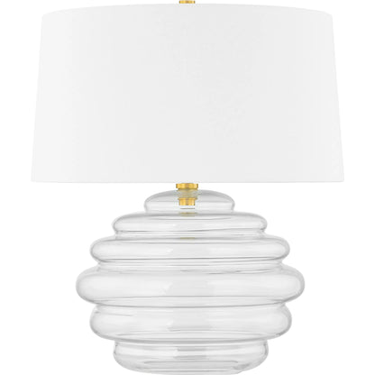 Oshawa Table Lamp by Hudson Valley in aged brass. Made from glass in a modern style.