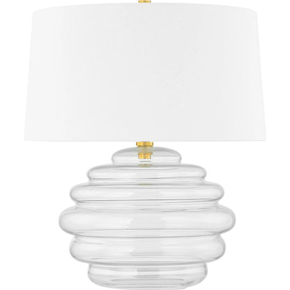 Oshawa Table Lamp by Hudson Valley in aged brass. Made from glass in a modern style.