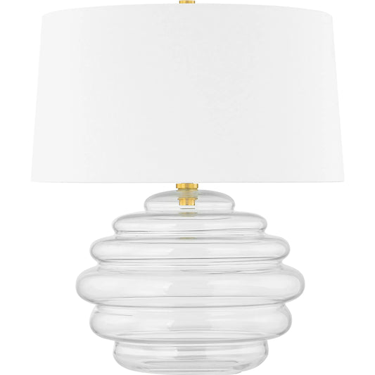 Oshawa Table Lamp by Hudson Valley in aged brass. Made from glass in a unique style.