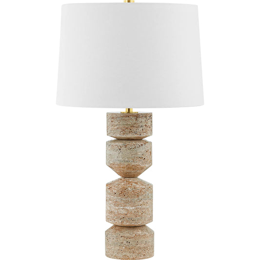 Galeville Table Lamp by Hudson Valley in aged brass. Made from natural stone in a unique style.