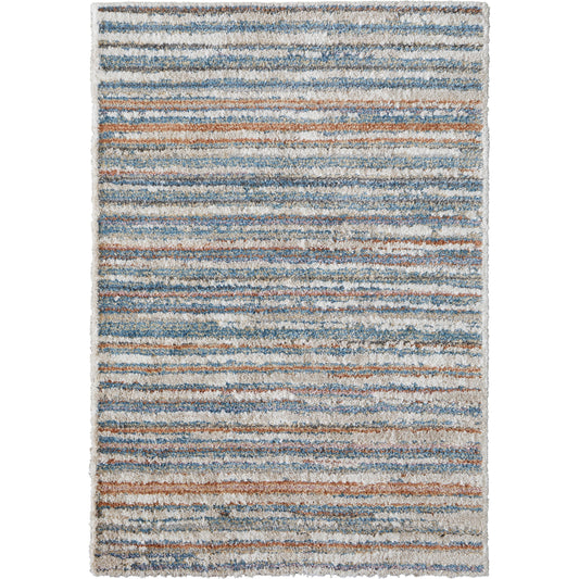 Mynka Transitional Stripes Rug - 39IEF by Feizy in ivory, blue, orange. Made from polyester in a unique style.