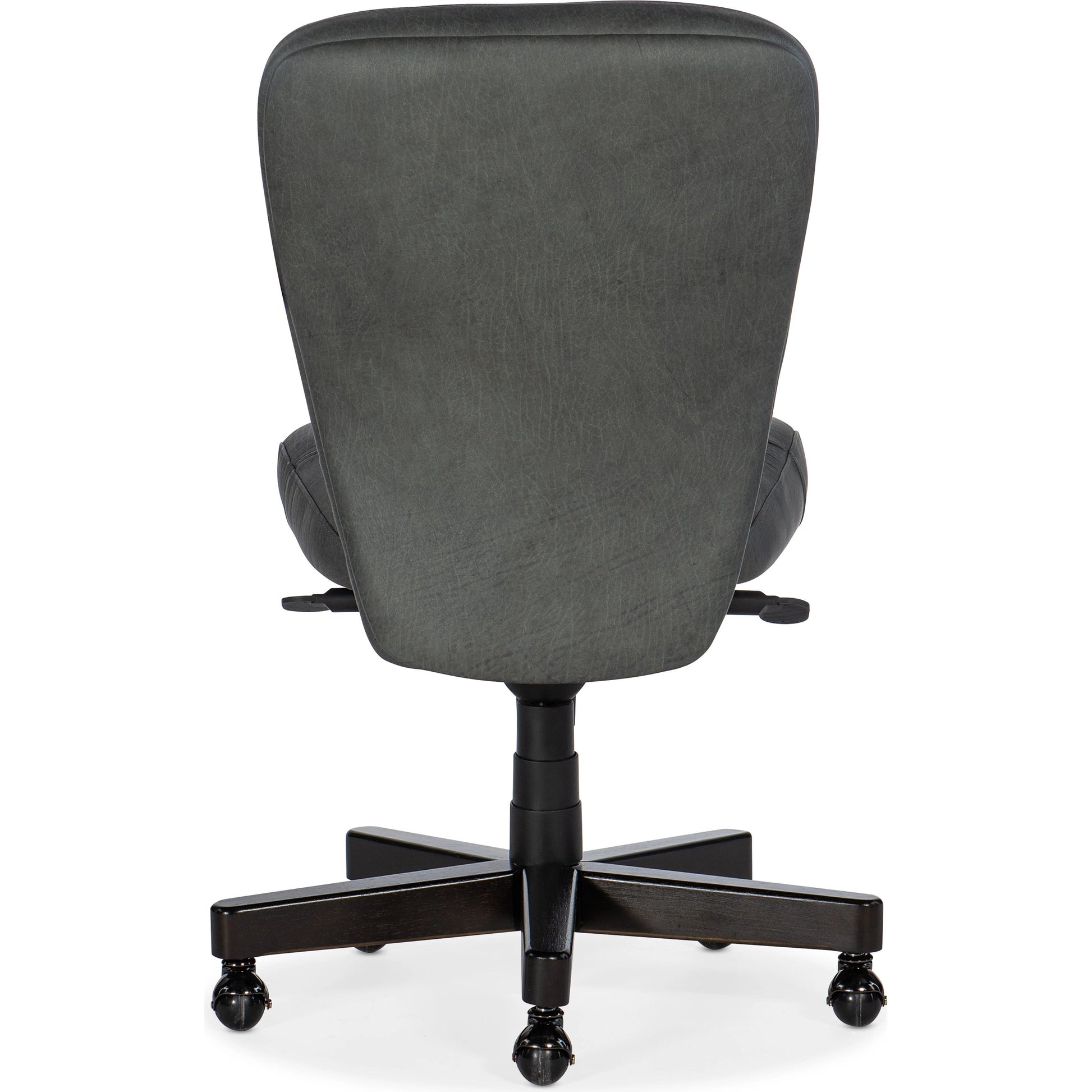 Sasha Executive Swivel Tilt Chair by Hooker Furniture in big top dark taupe and dark wood. Made from leather (semi-aniline top grain) in a transitional style.