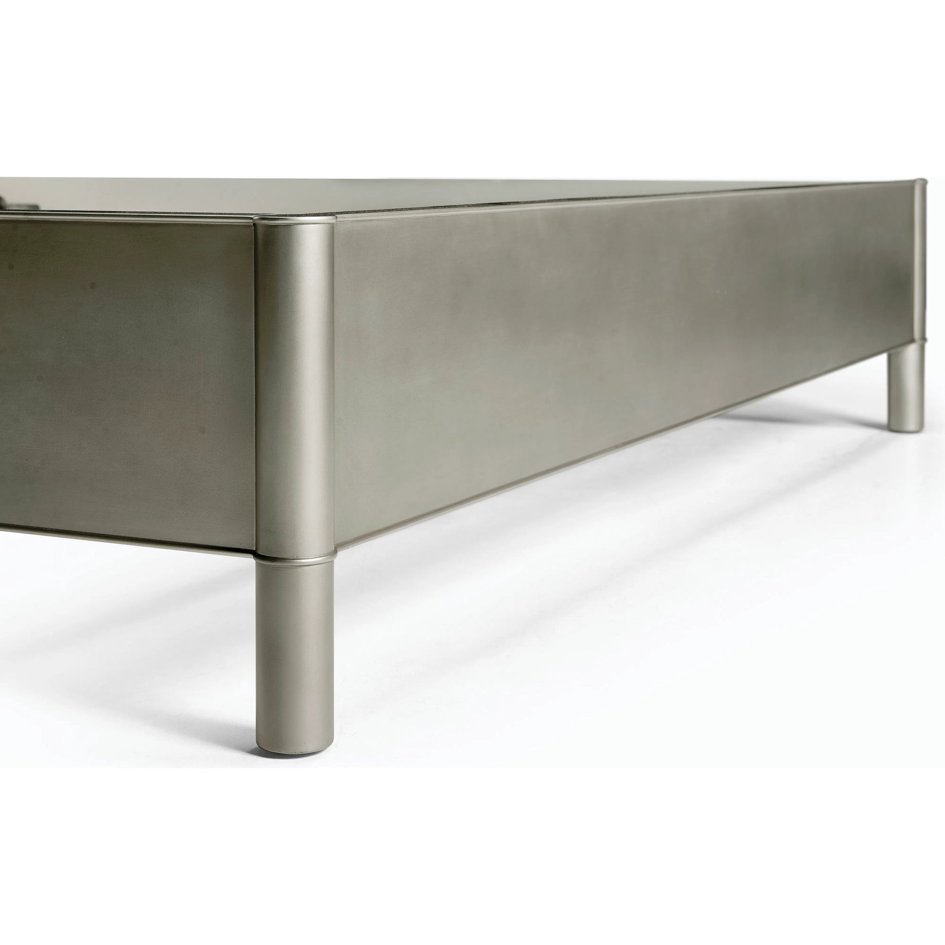 Shimmering Moon Half Round King Panel Bed by Jonathan Charles in white and painted silverleaf. Made from beech wood in a modern style.