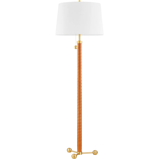Noho Floor Lamp by Hudson Valley in aged brass. Made from textile in a unique style.
