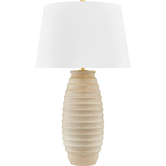 Haddam Table Lamp by Hudson Valley in fawn, white and aged brass, ceramic textured fawn. Made from ceramic in a unique style.
