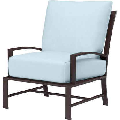 La Jolla Outdoor Club Chair by Sunset West in browns. Made from aluminum in a modern style.